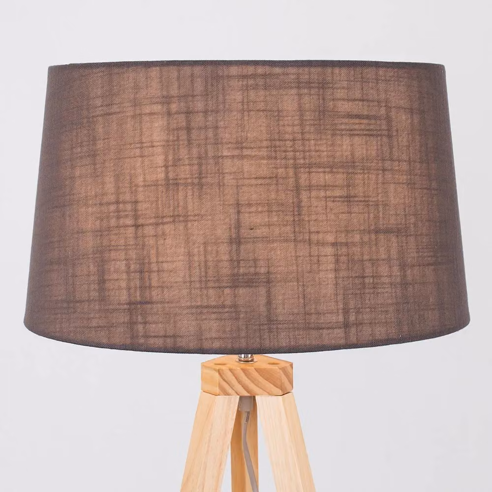 ValueLights Barbro Tripod Floor Lamp in Light Wood with Grey Fabric Cylinder Shade, Height: 130 cm – 3