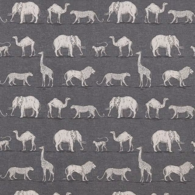 iLiv Prairie Animals Graphic Cotton Fabric Lead in Grey and Multicolour