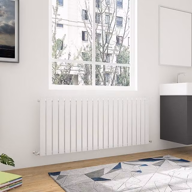 AicaBathroom Horizontal Flat Panel Steel Radiator in White, W: 142.8 cm, H: 60 cm, D: 6 cm