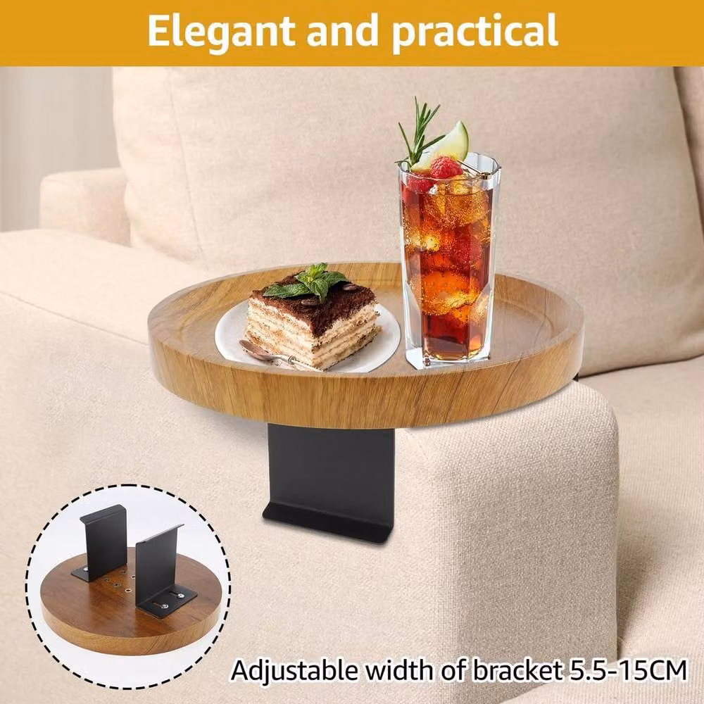 VOGREX Adjustable Brown Round Coffee Table and Sofa Arm Side Table – 3