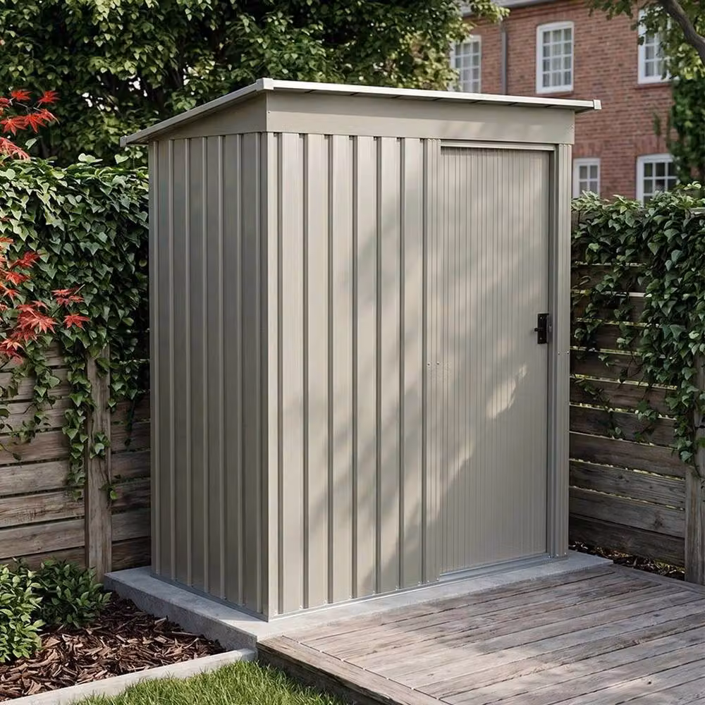 FLAVORA Grey Enamelled Steel Pent Garden Shed with Single Door, W/D/H: 152.4 x 91.44 x 182.0 cm – 3