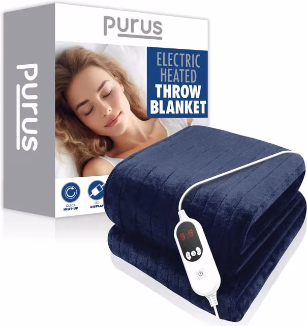 Purus Deluxe Electric Heated Throw Blue Fleece Double Over Sofa Blanket W/D: 160 x 120 cm – 7