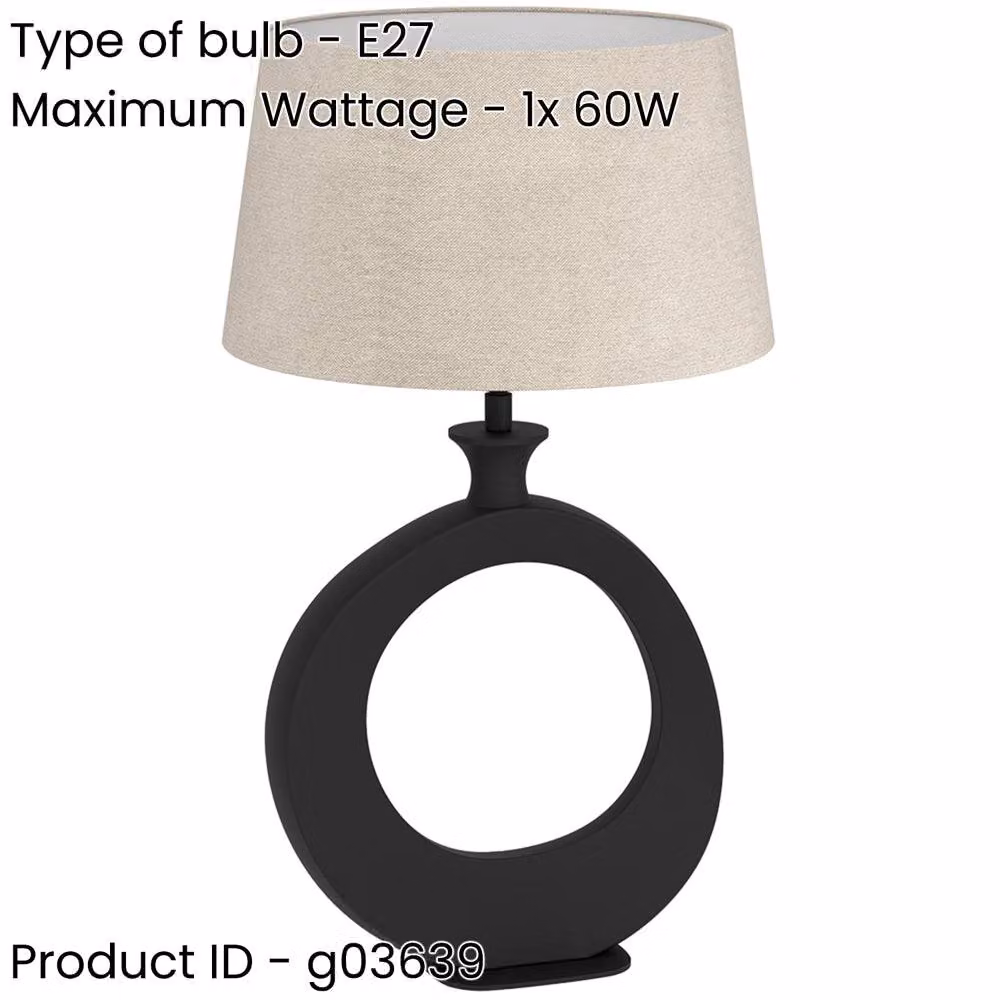 Loops 2 Pack Modern Black Table Lamps with Beige Fabric Shades – 2