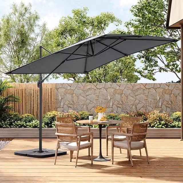 Livingandhome 3m Cantilever Garden Parasol with Square Base in Dark Grey