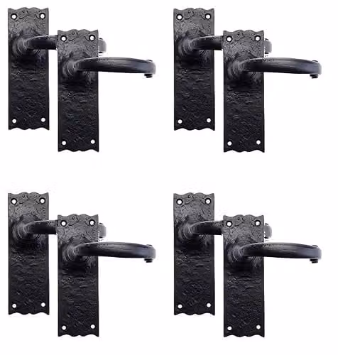 Golden Grace Antique Plain Latch Door Handles, Matt Black, 150mm, 4 Pairs – 1