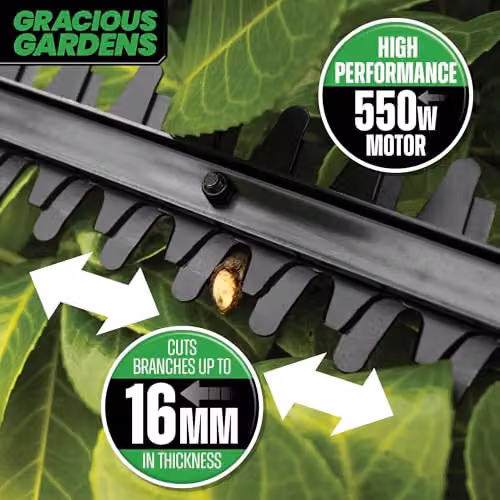 Gracious Gardens 550W Electric Long Reach Reciprocating Hedge Trimmer with 45cm Blade in Grey and Green – 4
