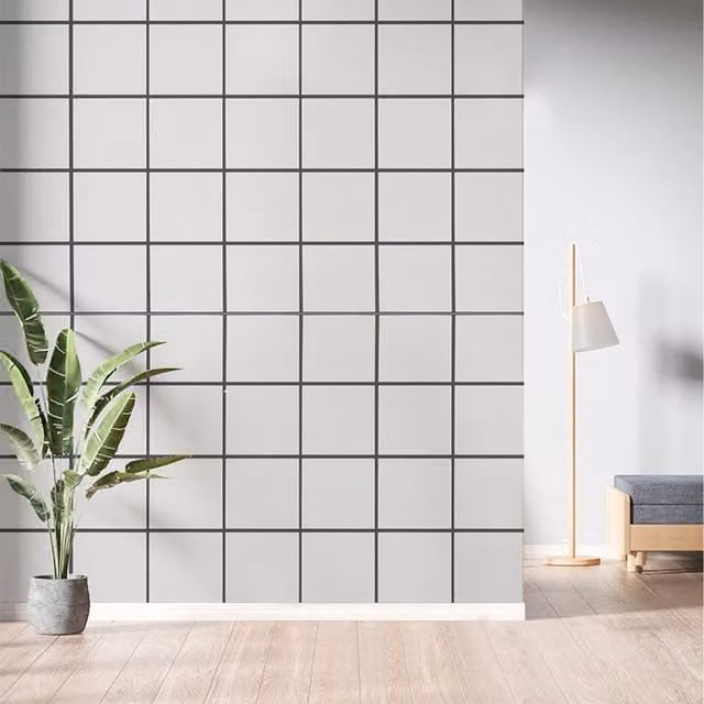Komore Minimalist PVC Wall Tile Stickers, Black and White Large Grid, 10 Pack