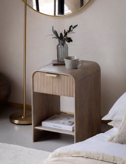 Gallery Direct Colonna 1 Drawer Bedside Table in Grey Mix Mango Wood and Metal