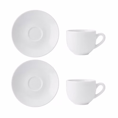 Mikasa Chalk Set of 2 White Porcelain Espresso Cups and Saucers, 90ml – 1