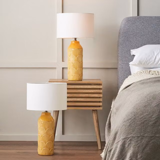 Pacific Lifestyle Set of 2 Bethan Embossed Ceramic Table Lamps in Yellow