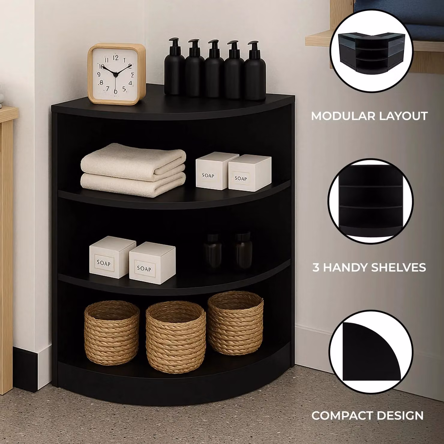 Monstershop LM60 Retail Shop Corner Counter in Black Matt MDF, W/D/H: 60 x 60 x 90 cm – 2