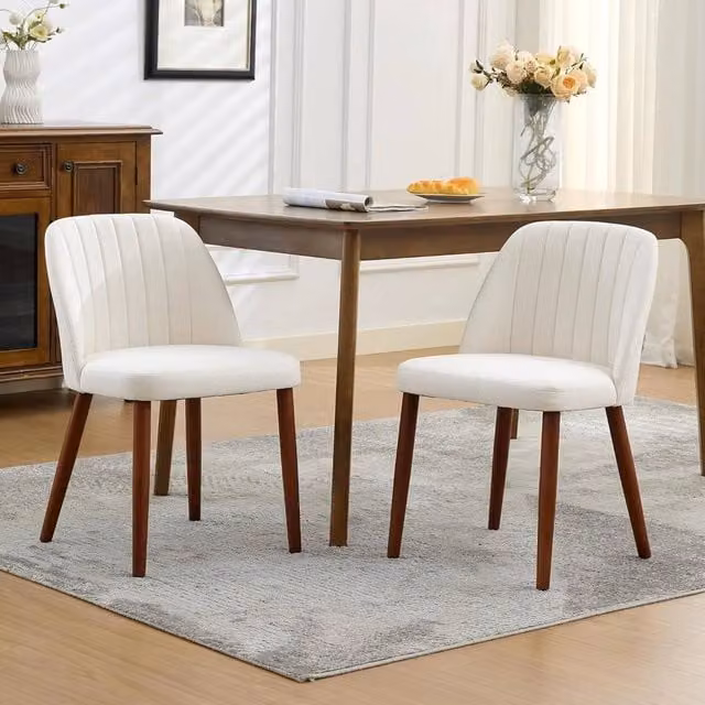 VOGREX Modern Linen Fabric Upholstered Dining Chairs in Beige – 1