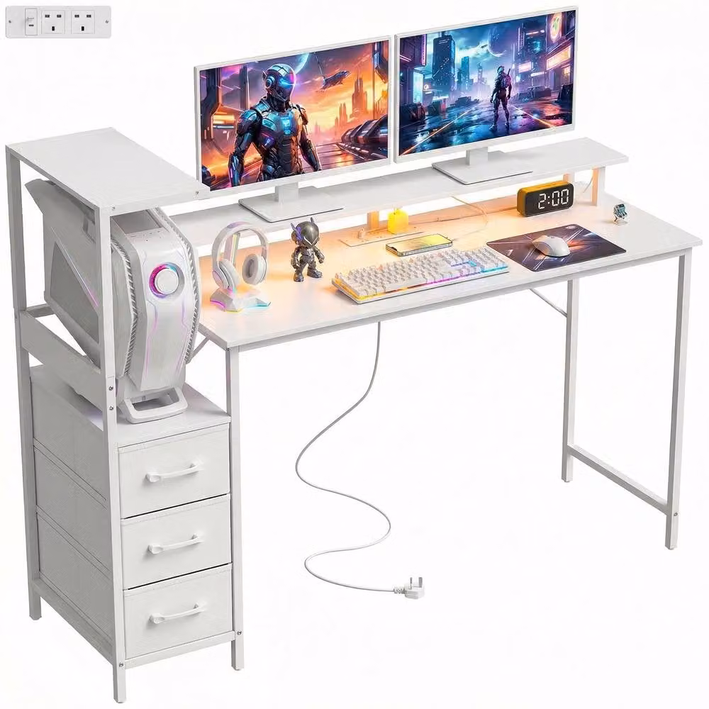 HOMCOM White Gaming Desk with Charging Station and RGB Lights, W: 147 cm – 2