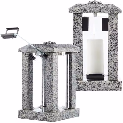 NOVECRAFTO Large Square Granite Candle Lantern with Floral Decor in Grey Stone, H 32 cm – 1