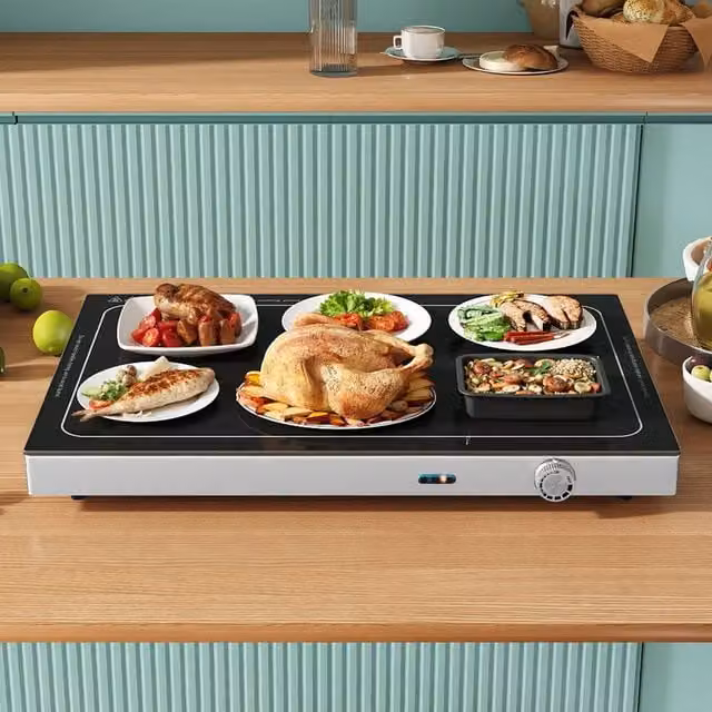 Costway 300W Electric Warming Tray with Adjustable Temperature and Handle, Black