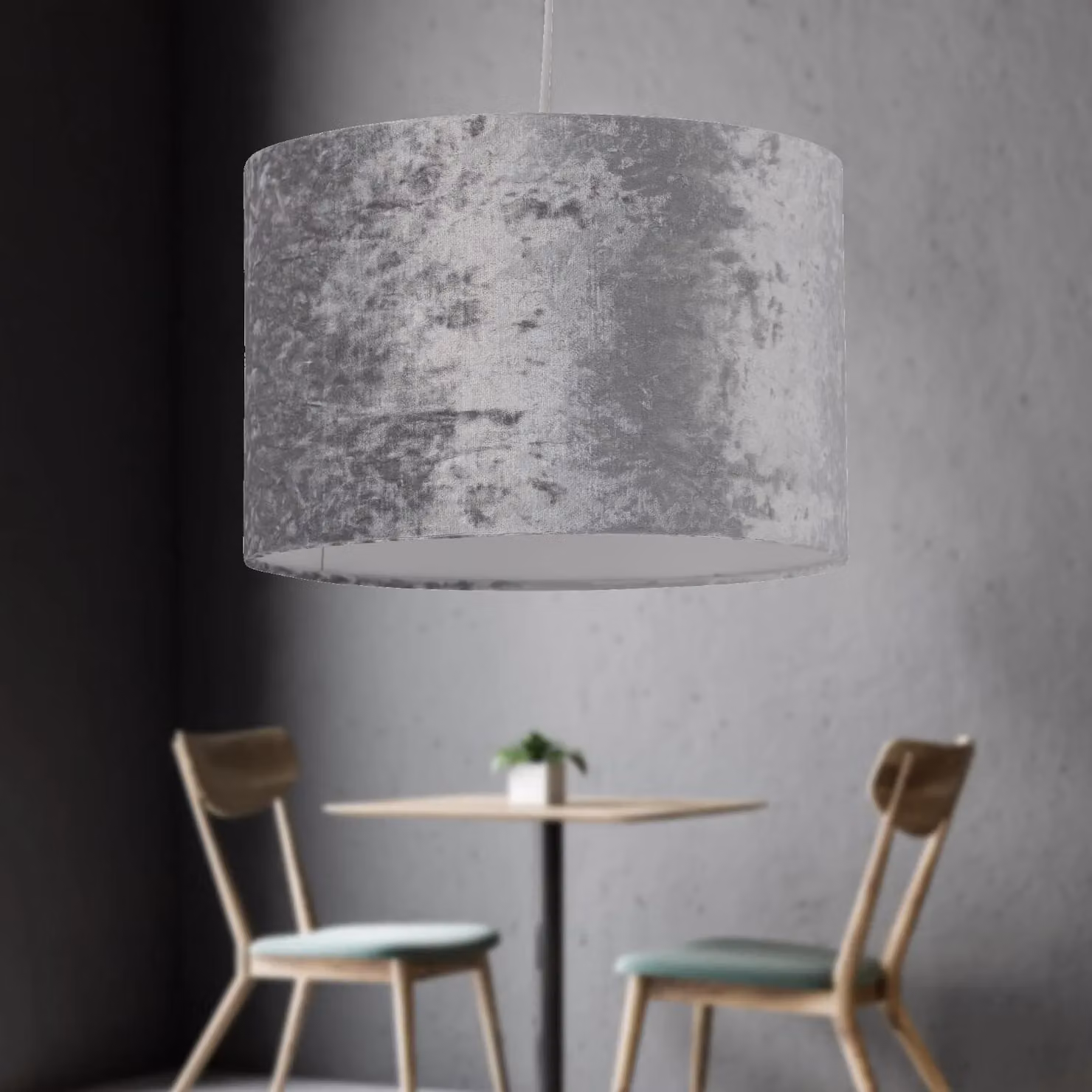 First Choice Lighting Grey Crushed Velvet Round Pendant Lightshade, Diameter: 25 cm – 5