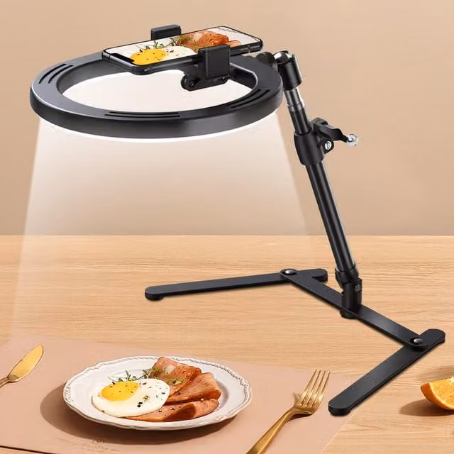 Livingandhome Dimmable LED Ring Light for Phone, Black Tabletop Task Light