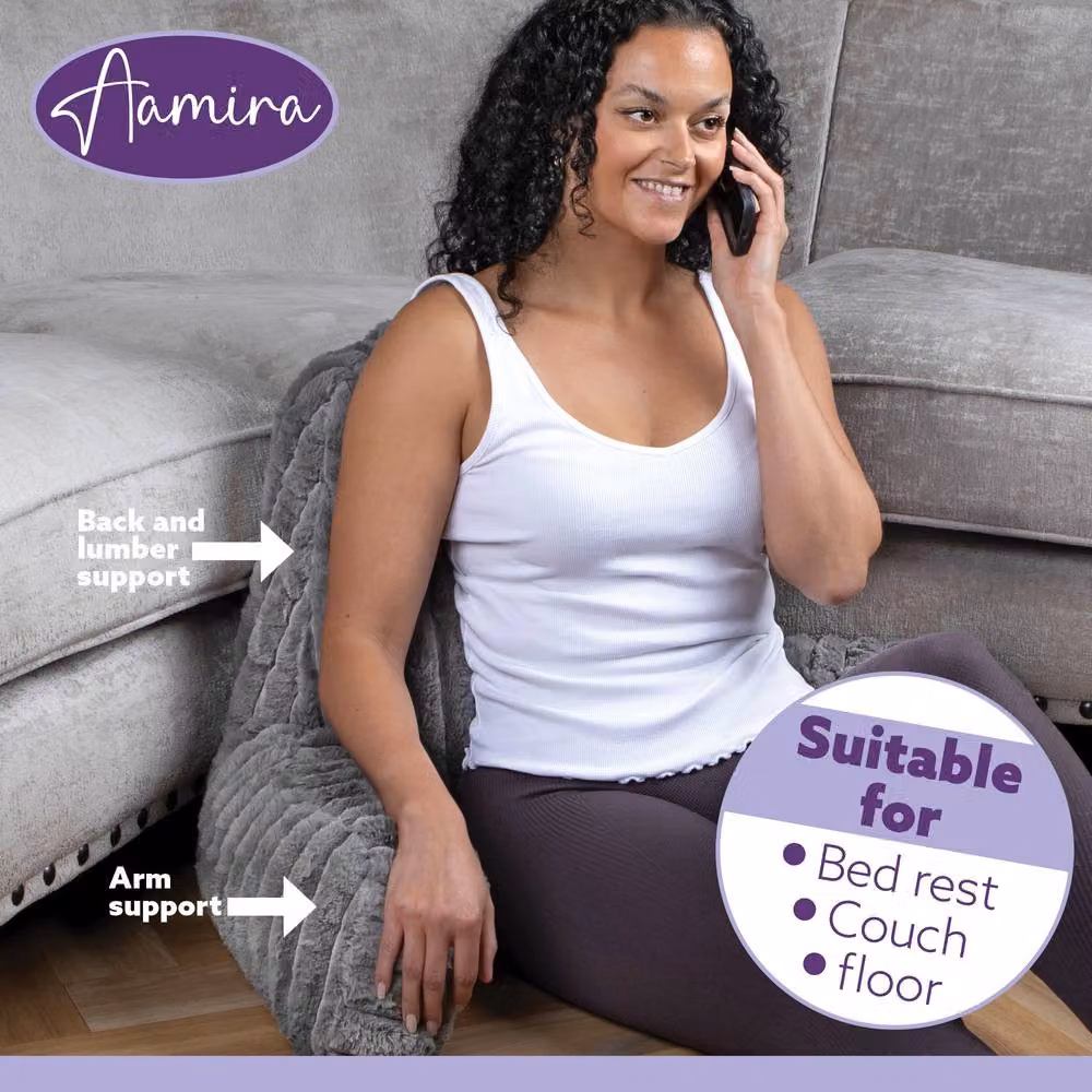 Aamira Grey Faux Fur Ribbed Memory Foam Contoured Wedge Reading Pillow – 6