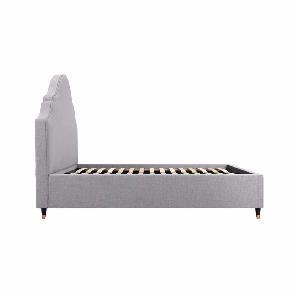 Wyld Haus Princeton Double Bed in Grey Linen Upholstered Fabric, W/D/H: 140 x 200 x 57.5 cm – 2