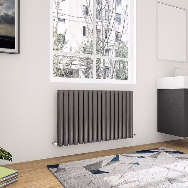 AicaBathroom Horizontal Oval Column Radiator in Anthracite Grey, W: 100.3 cm, H: 60 cm, D: 60 cm