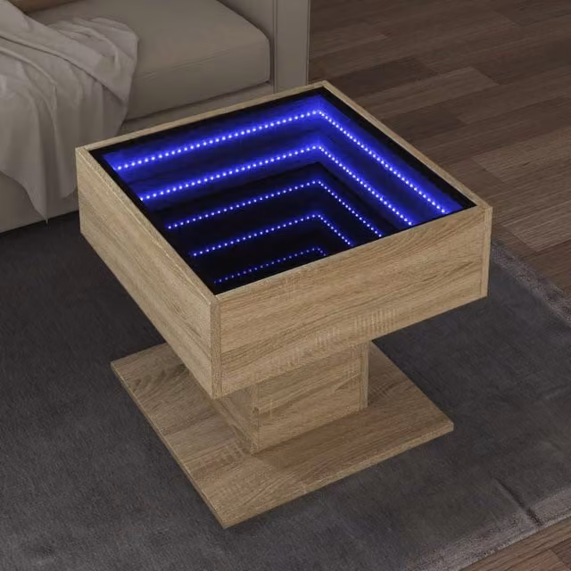 Berkfield Home LED Coffee Table in Sonoma Oak Brown, W/D/H: 50 x 50 x 45 cm – 1