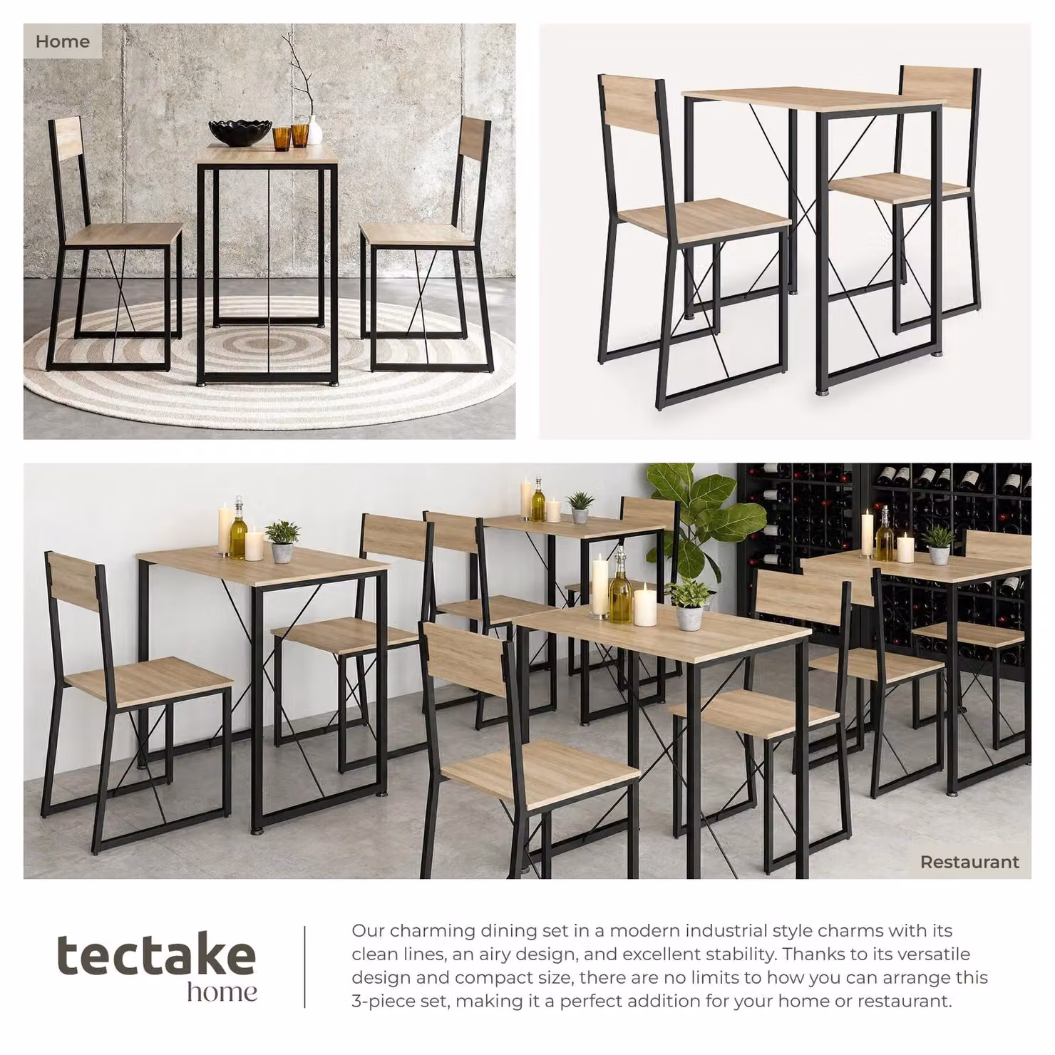 tectake Margate 3-piece Dining Table and Chairs Set in Oak and Black – 6