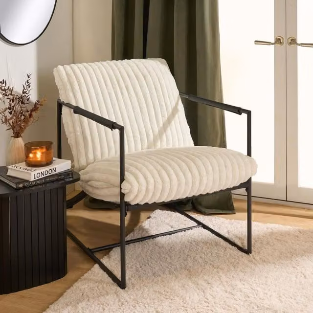 OHS Modern Ribbed Accent Chair in Beige and White