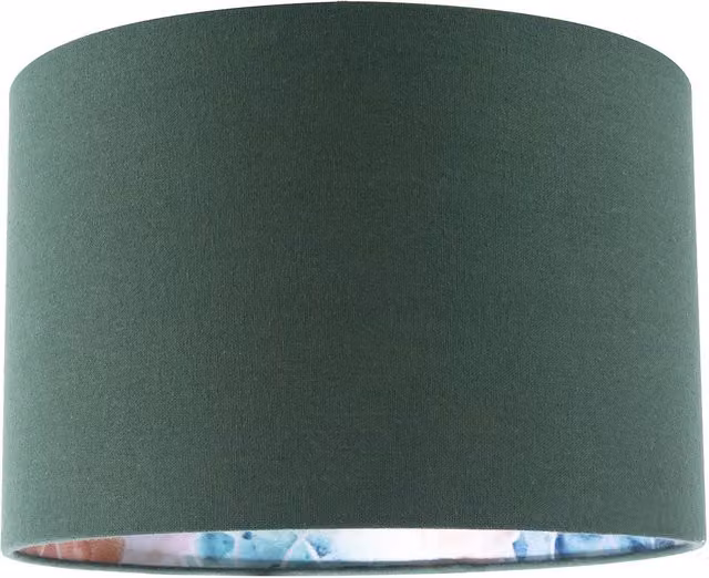 Happy Homewares Chic Emerald Green Linen Cylinder Lamp Shade with Moroccan Pattern Lining, Diameter: 30 cm