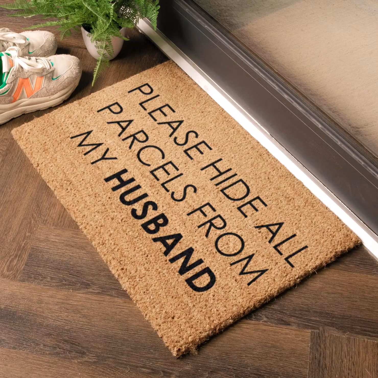 Artsy Mats Please Hide All Parcels From My Husband Doormat in Black and Brown, W/D: 60 x 40 cm – 2