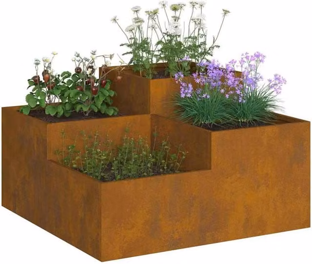 Berkfield Home Modern Garden Planter Tub in Brown Weathering Steel W: 100 cm, D: 100 cm, H: 48 cm