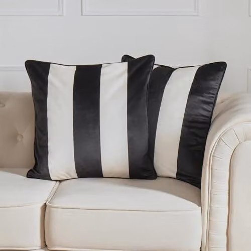 OHS 2 Pack Black and White Striped Matte Velvet Decorative Throw Pillows with Covers, W/D/H: 45 x 45 x 45 cm – 1