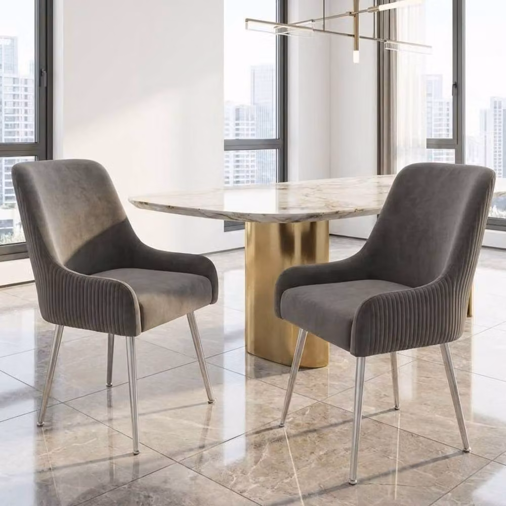 Home Luxe Interior Marco Dining Chairs in Brushed Grey Velvet, Sold in Pairs – 4