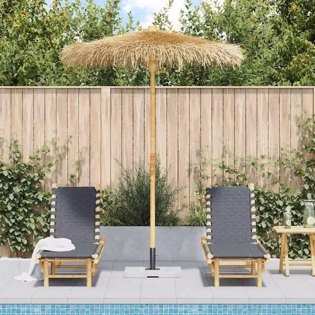 Berkfield Home Tiki Umbrella with Banana Leaf Canopy in Multicolour, Diameter: 180 cm, Bamboo and Wood