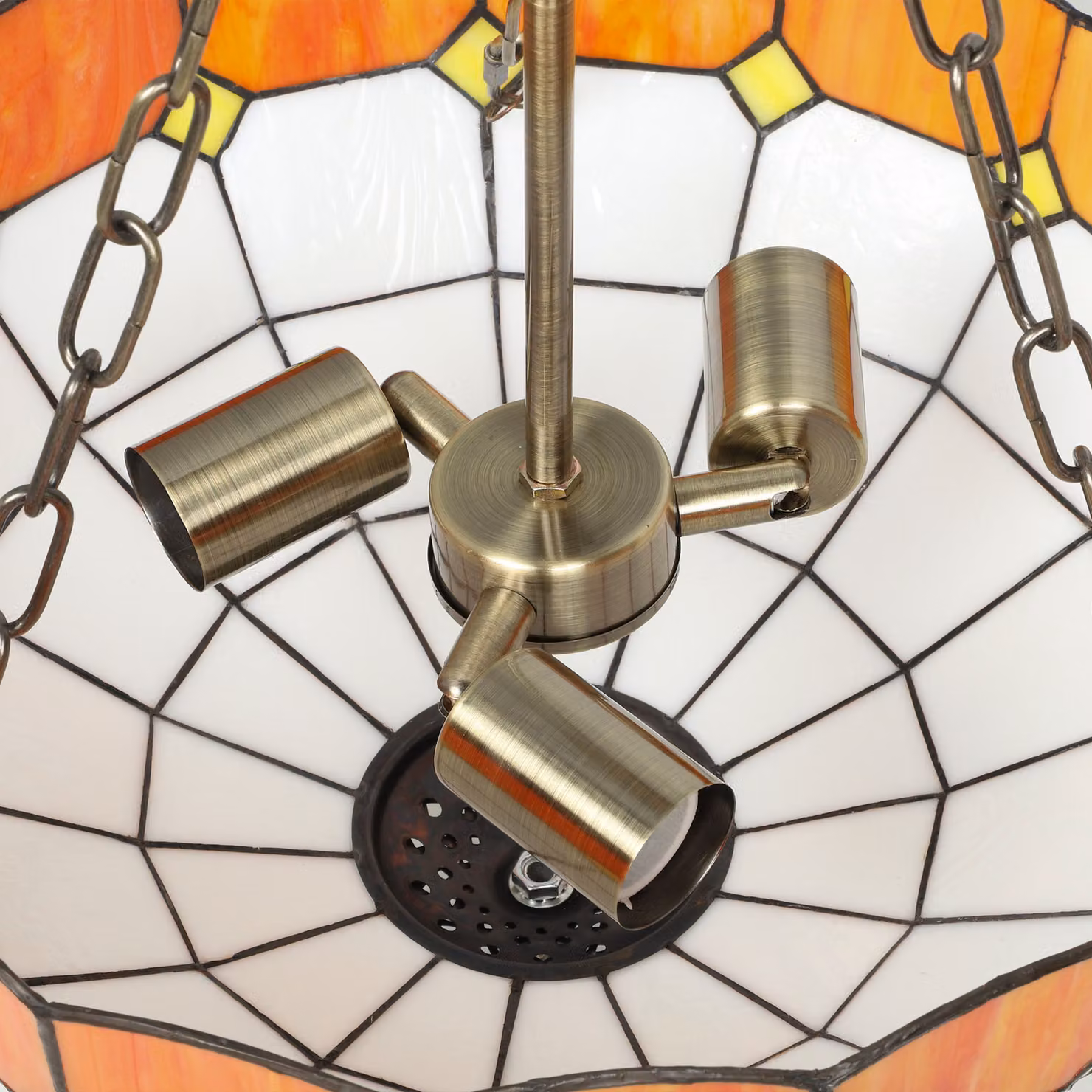 HOMCOM Tiffany Style Vintage Ceiling Light, Multicolour Glass and Copper Chandelier with 3 E27 Sockets – 5