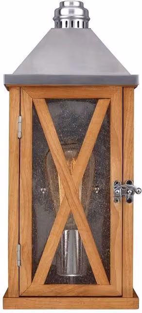 Netlighting Lumiere Small Outdoor Wall Lantern in Brown Natural Oak with Glass and E27 Socket, IP44 Rated