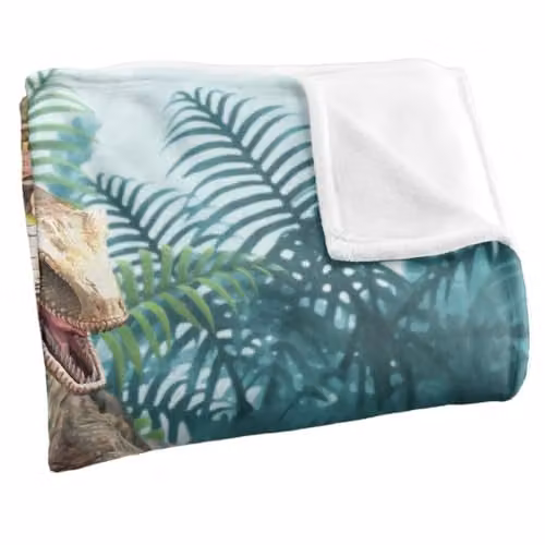 JQ Licensing Royce McClure Bad Boy Raptor Dinosaurs Super Soft Silky Touch Fleece Throw Blanket, White and Multicolour, W/D/H: 152 x 127 cm – 2