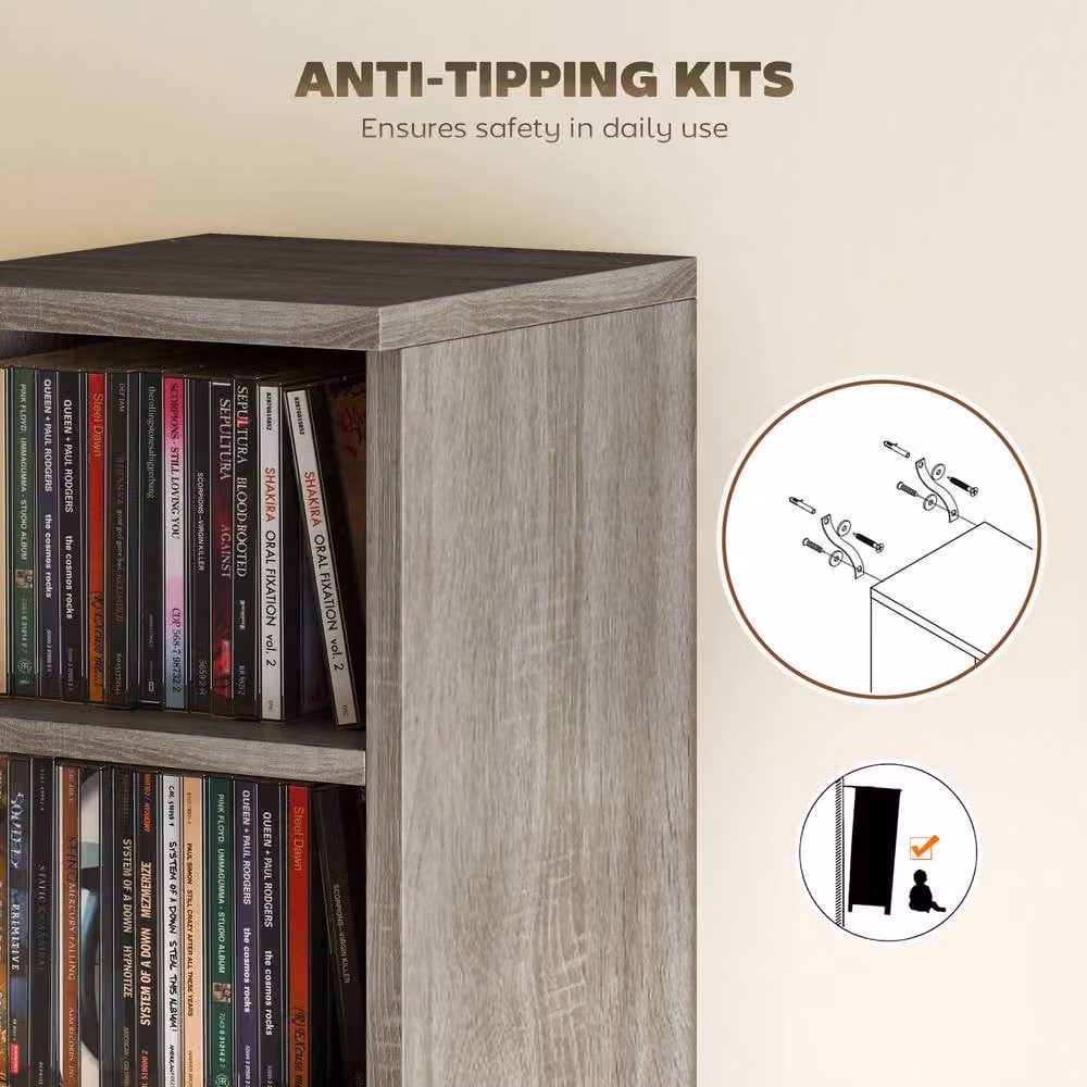 Rolipo 2 Pack Grey CD DVD Media Storage Towers with Adjustable Shelves – 7