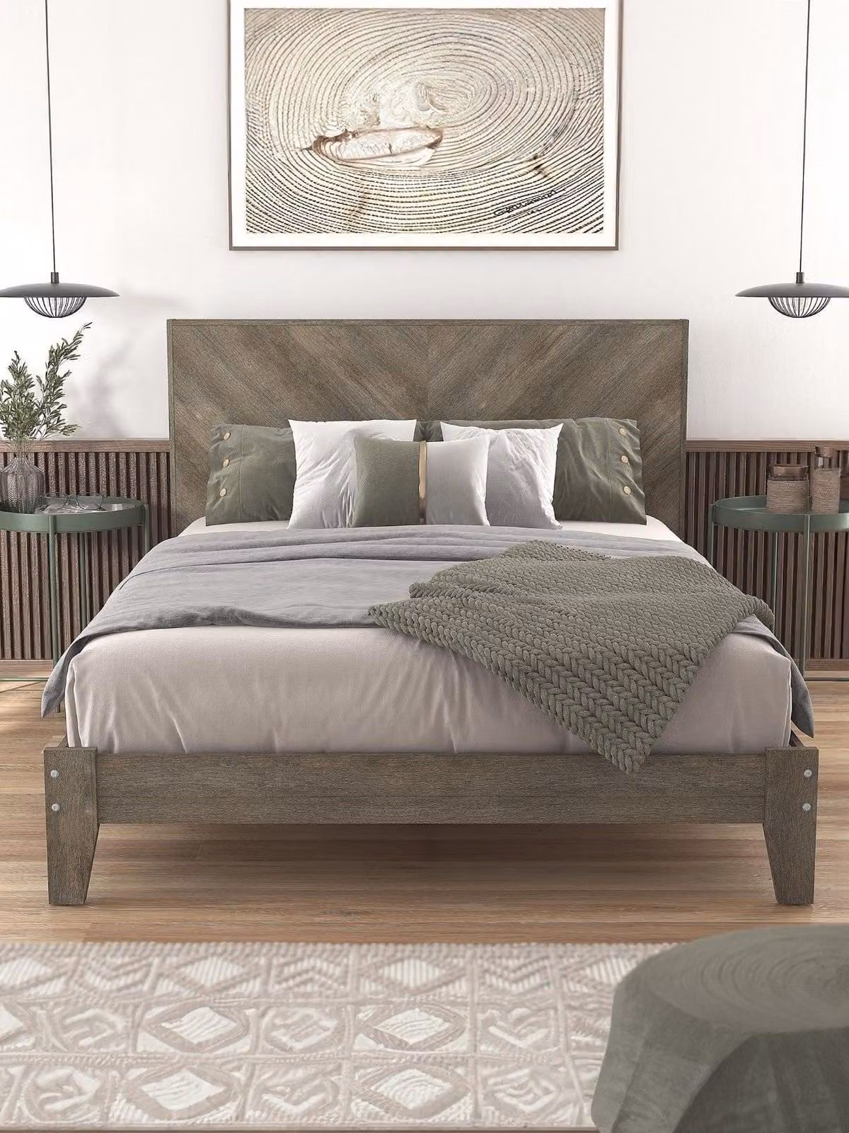 Very Home Rustic Grey Geometric Bed Frame, W/D/H: 140 x 200 x 102.5 cm