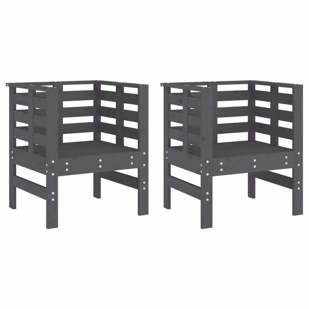 Berkfield Home Beautiful Garden Chairs, Set of 2, Grey, Solid Pine Wood, W: 61.5 cm, D: 53 cm, H: 71 cm – 2