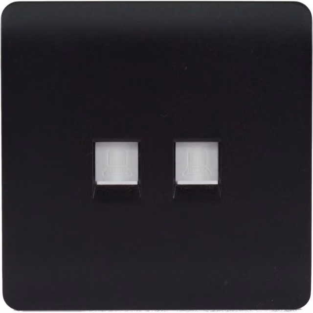 Trendi Switch 2 Gang RJ45 Cat 5e Ethernet and Telephone Secondary Sockets in Matt Black