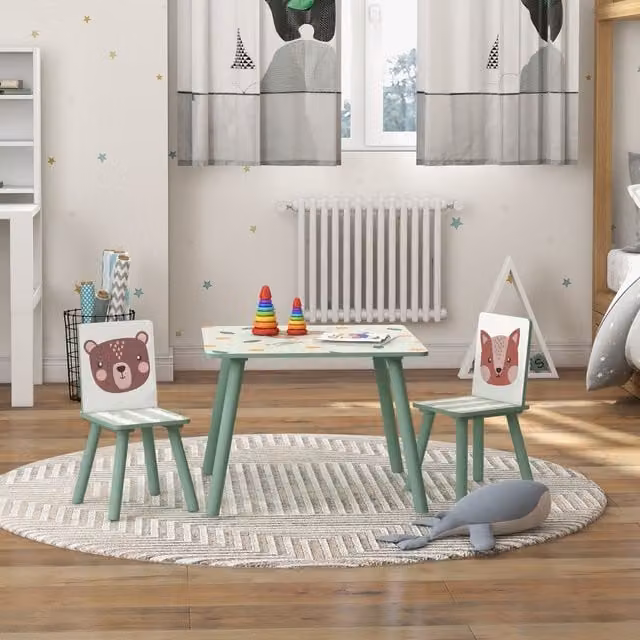 ZONEKIZ Kids Table and Chairs Set with 2 Chairs in Green