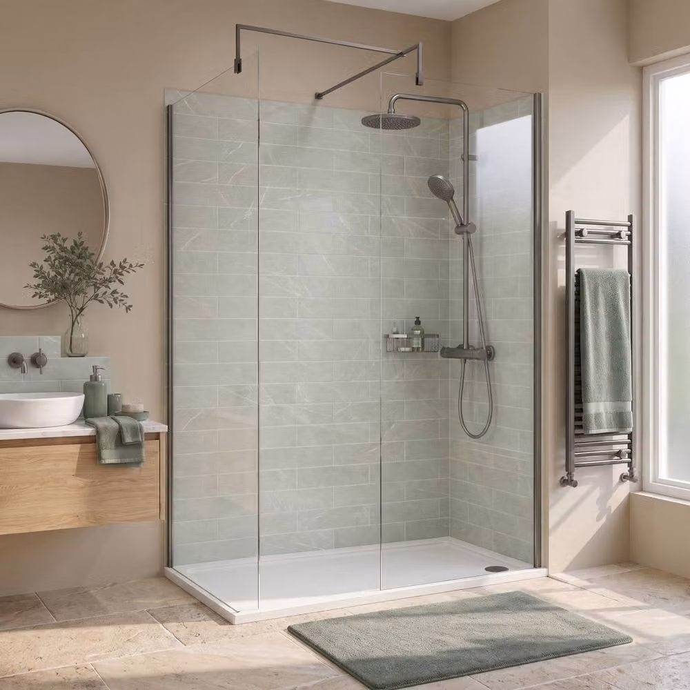 Balterley Gunmetal Walk-In Wetroom Shower Bundle in Silver and Grey, W: 120 cm, D: 80 cm – 2