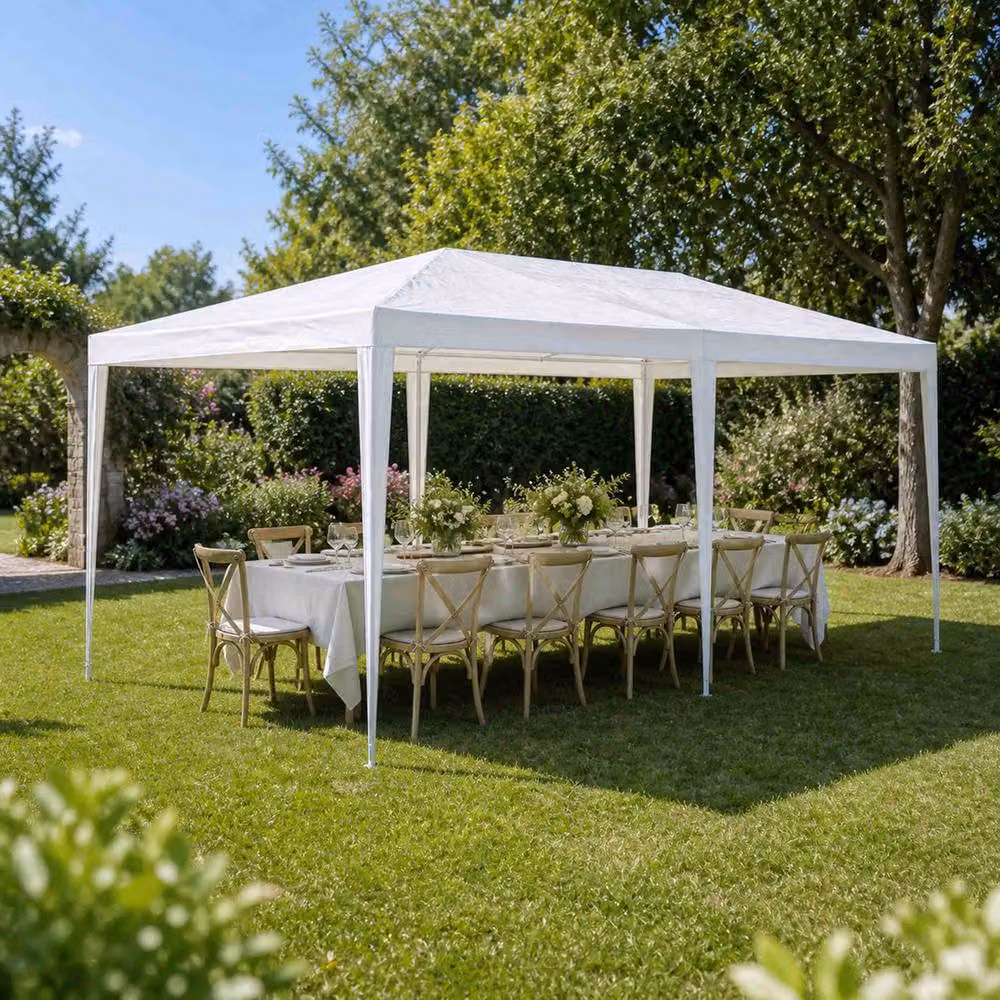 Oypla White Waterproof Steel Garden Gazebo Marquee with Window, W: 300 cm, D: 300 cm, H: 24.3 cm – 3