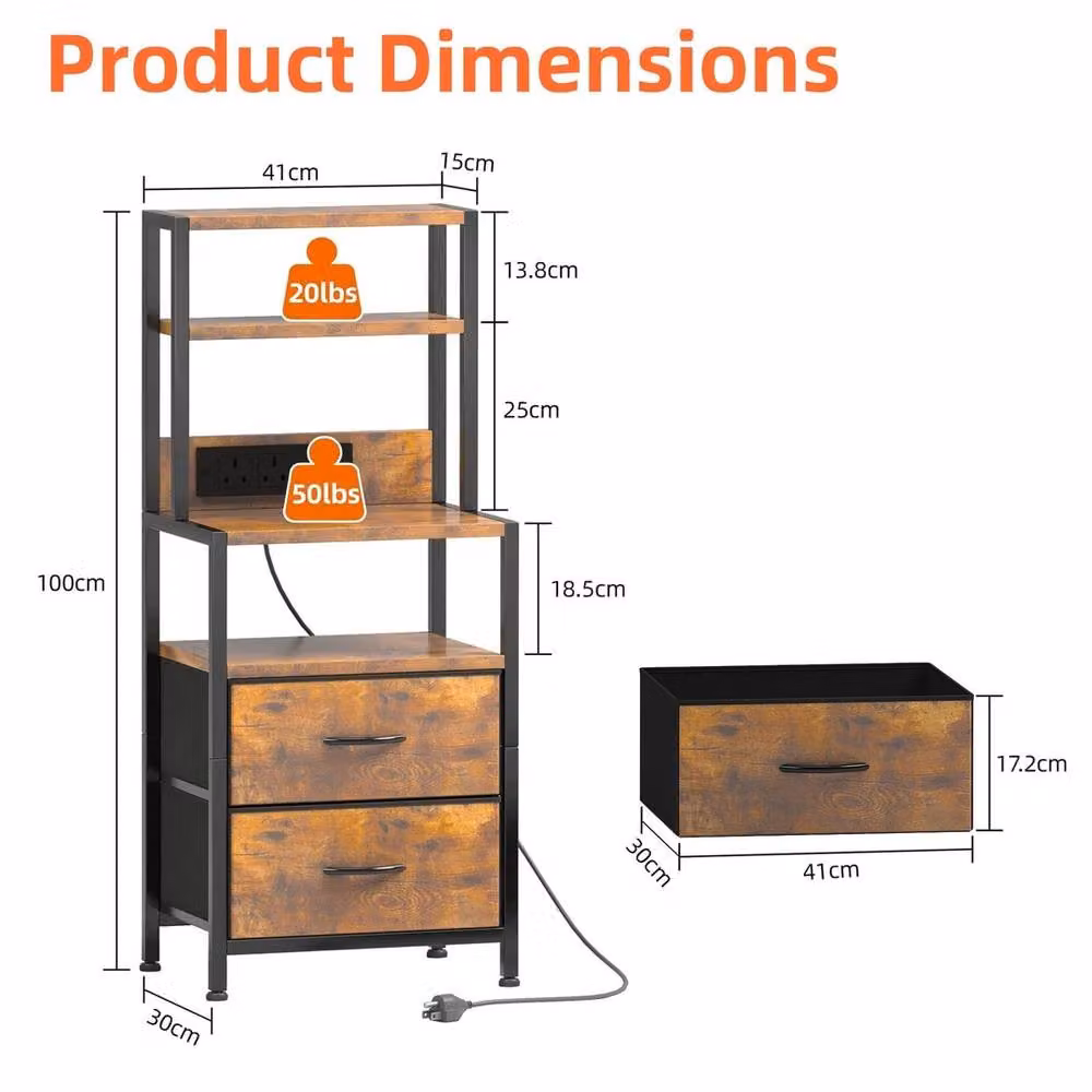 FORGEVIO Bedside Table with Charging Station, Brown, W/D/H: 41 x 30 x 100 cm – 2