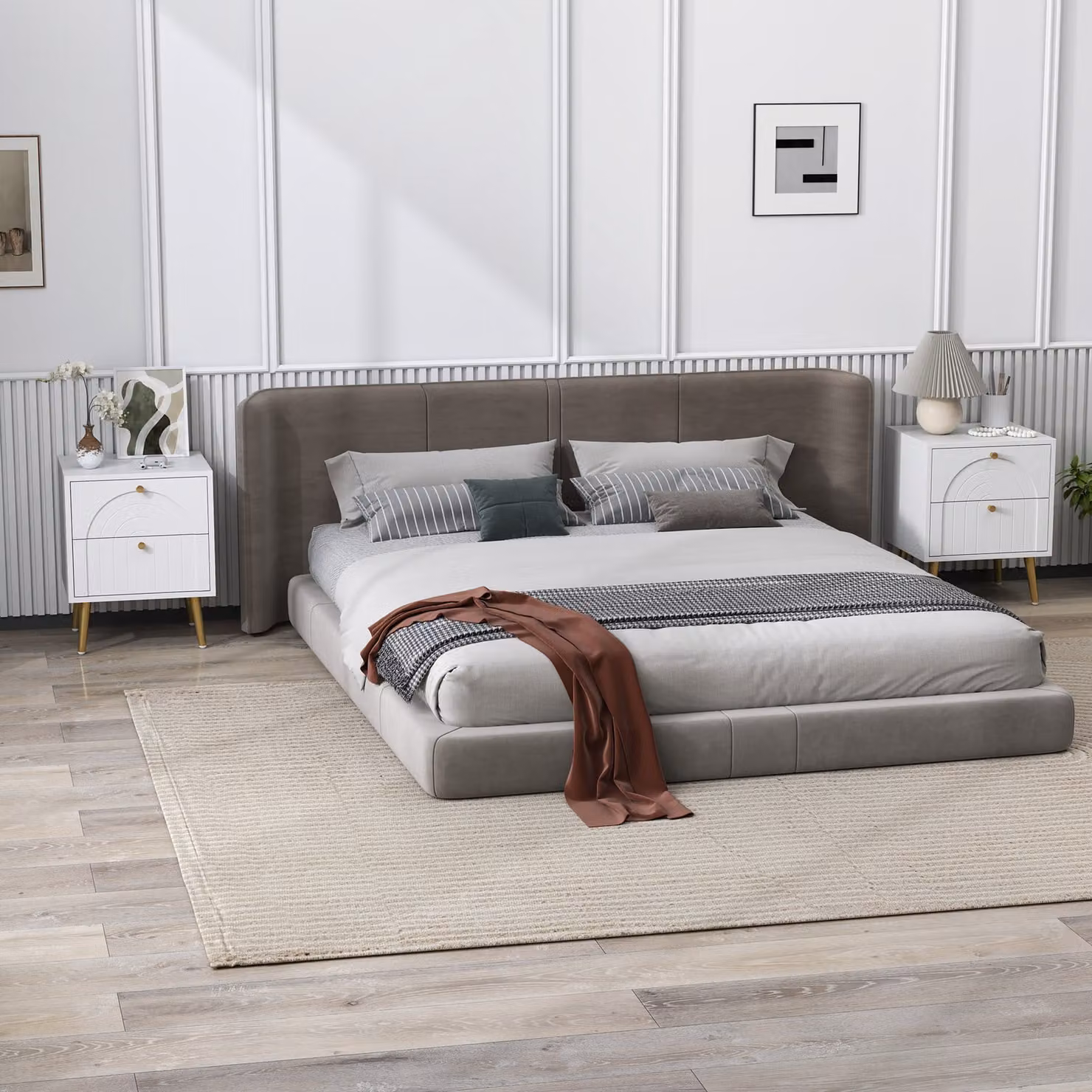 HOMCOM Set of 2 Modern White and Gold 2-Drawer Bedside Tables – 1