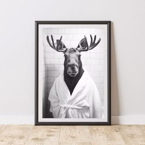 60 Second Makeover Moose Bathrobe Animal Print Paper Poster, W: 21.0 cm, H: 29.7 cm