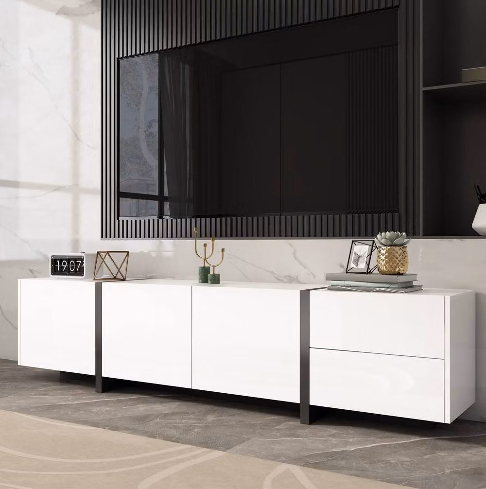 STILVORA Modern Glossy Black and White TV Cabinet with 3 Doors and 1 Drawer, W: 170 cm, D: 40 cm – 4