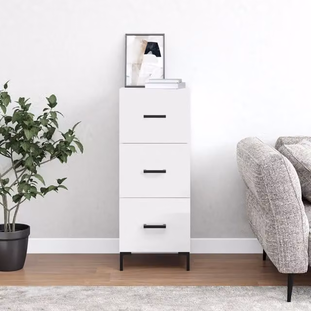 Berkfield Home Modern High Gloss White Sideboard, W/D/H: 34.5 x 34 x 90 cm