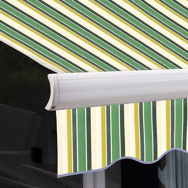 Primrose Electric Full Cassette Patio Awning with 2m Canopy in Green Stripe
