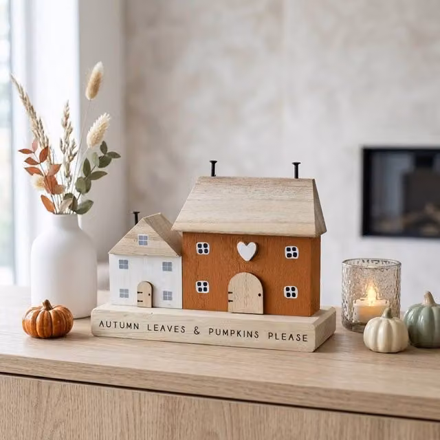 Garden Greatness Autumn Leaves Decorative Rustic Wood House Ornament, Multicolour, Tabletop